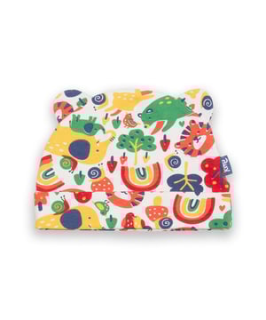 95% organic cotton 5% elastane | Proud to be certified to the Global Organic Textile Standard (GOTS) | Huggle all-over print | Single jersey with a little bit of stretch (180-190 gsm) | Turn-up | With ears | Made in Turkey | Machine washable at 40 degrees, or at 30 degrees to be kinder to the planet