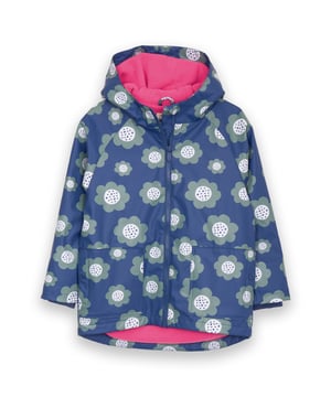 Shell: 100% recycled polyester (PU coating) Lining: 100% recycled polyester (fleece) | Made from OEKO-TEX approved fabric | PFC-free | Big bloom all-over print | Zip through with Kite zipper pull | Front pockets | Ribbed storm cuffs for a comfy fit | Hooded with protective chin stand | Welded seams | Dropped back hem for extra splash protection | Waterproof up to 3,000 mm and windproof | Made in China | Machine washable at 30 degrees