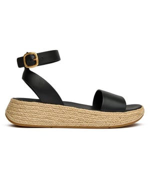 Sandalias flatform espadrilles negras para mujer Fitflop, fabricadas con cuero y una suela de corcho y goma. Con características como: altura del tacón 5 cm, tecnología Microwobbleboard, parte superior de cuero y cierre de hebilla.