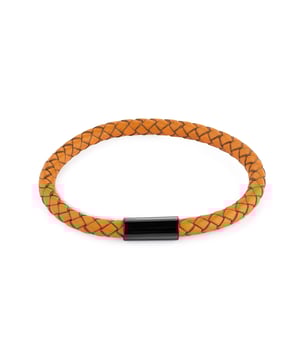 Herren-Armband aus Edelstahl Leder geflochten orange  Länge 21cm