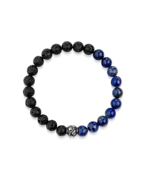 Stretch-Armband aus Edelstahl mit Lavakugeln 9mm und Lapis 8mm