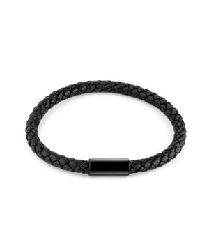 Herren Armband aus Edelstahl Leder geflochten schwarz 6 mm breit Länge 21cm