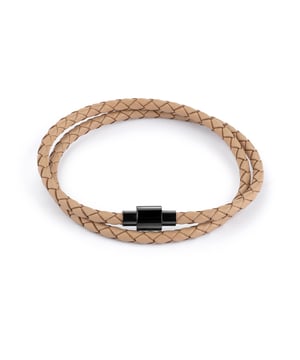 Herren-Armband aus Edelstahl Leder geflochten taupe 2-reihig  21cm lang