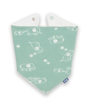 Front: 95% organic cotton 5% elastane Reverse: 80% organic cotton 20% recycled polyester | Proud to be certified to the Global Organic Textile Standard (GOTS) | Ele and me all-over print | Cream towelling on reverse | Soft spruce green | Single jersey with a little bit of stretch (180-190 gsm) and towelling (240-250 gsm) | Popper fastening | Made in Turkey | Machine washable at 40 degrees, or at 30 degrees to be kinder to the planet