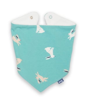Front: 95% organic cotton 5% elastane Reverse: 80% organic cotton 20% recycled polyester | Proud to be certified to the Global Organic Textile Standard (GOTS) | Hare hug all-over print | Cream towelling on reverse | Aqua | Single jersey with a little bit of stretch (180-190 gsm) and towelling (240-250 gsm) | Popper fastening | Made in Turkey | Machine washable at 40 degrees, or at 30 degrees to be kinder to the planet
