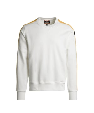 The Parajumpers Armstrong White Sweatshirt combines timeless style with exceptional comfort, crafted from 100% pure cotton for a soft, breathable feel. Its distinctive taped sleeves add a unique, rugged edge, making it perfect for both casual outings and relaxed weekends. Designed for durability and effortless wear, this sweatshirt offers a versatile addition to your wardrobe that keeps you comfortable and stylish all day long. Elevate your everyday look with this standout piece from Parajumpers
