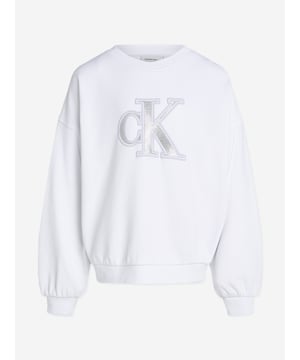 Introducing the luxurious Girls Metallic CK Sweatshirt in White by Calvin Klein, an essential addition to your girl's wardrobe for SS2025. Exquisitely crafted to blend elegance with comfort, here's why it's a must-have Sophisticated Shine Embellished with a subtle metallic logo, perfect for those who love a touch of sparkle. Premium Fabric Crafted from the finest materials ensuring both comfort and durability. Versatile Style Ideal for both casual outings and chic gatherings, its crisp white hue complements any ensemble.Upgrade her style this season with this exquisite piece from Calvin Klein. Elevate her wardrobe with unparalleled sophistication!