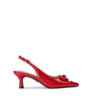 This Carvela Alina Bow Slingback heel is crafted from a red patent leather alternative. The toe is in a pointed style and the heel is slightly flared in a kitten style. Heel height: 6.5cm. This product features All Day Long technology.
