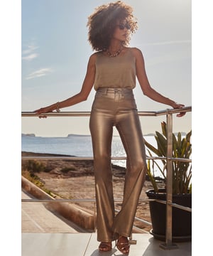 Taking your look to the next levelCrafted with the perfect amount of stretchFlattering slim wide-leg cutStatement metallic finishEffortlessly cool with a white vest top and heelsComplete the look with a blazer and shoulder bagInside leg to fit: Short 29" | Regular 31" | Long 33"