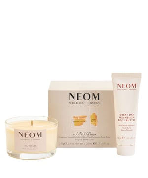 Elevate your mood with the Neom Wellbeing London Happiness Mood Boost Duo, featuring a Happiness Scented Candle and Great Day Magnesium Body Butter. This delightful set infuses your day with uplifting vibes. The body butter, enriched with 88mg of magnesium per 5ml, nourishes your skin with shea butter, aloe vera, and coconut oil. The scented candle, made from pure essential oils, transforms your space with calming fragrance, burning for up to 20 hours. Enjoy a blissful experience and enhance well-being with this perfect duo.