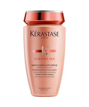 Transform your hair with Kérastase Discipline Bain Fluidealiste, an ultra-gentle shampoo for unruly, over-processed hair. This sulfate-free formula smooths and enhances manageability, making it ideal for sensitized, color-treated, or chemically-treated locks. Enriched with smoothing agents, it reduces frizz and promotes a sleek finish. For best results, apply to wet hair, massage gently, and rinse thoroughly. Kérastase is committed to sustainability, using less virgin plastic and achieving carbon neutrality in production.