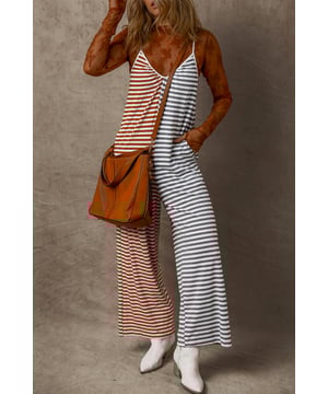 Patrón a rayas de dos tonos a la moda  
Delicados tirantes tipo espagueti  
Escote en v que favorece  
Diseño sin espalda para un detalle impactante  
Silueta moderna y femenina  
Material: 50% algodón, 47% poliéster, 3% elastano