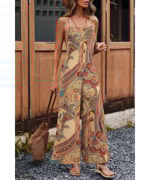 Roter Paisley-Druck mit kunstvollem Design  
Spaghetti-Träger  
Weites Bein-Design  
Leichtes und atmungsaktives Material  
Perfekt für warmes Wetter  
Lässt sich gut mit Sandalen und Accessories kombinieren  
Material: 100% Polyester