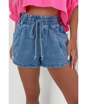 High waist with elastic and adjustable drawstring
  Made from durable denim material
  Fashion
  forward and casual design
  Comfortable for all
  day wear
  Features convenient pockets