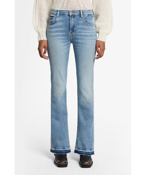 Ladies  A classic fit never goes out of style and the Bootcut Tailorless jeans are the perfect example. They have a mid rise and are cut slim through the thighs before kicking out into bootcut flares. This pair comes crafted from vintage-wash Luxe Vintage denim with block hems.