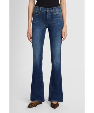 Ladies  The Bootcut jeans are a 7 For All Mankind icon, especially when rendered in dark-blue Slim Illusion denim, with fading and whiskering for an authentic finish. These five-pocket jeans are fitted from hip to knee, giving way to a modern bootcut hem. Style them with everything from fine-gauge knitwear and pointed flats to form-fitting tees and sneakers. 7 For All Mankind jeans are made from premium-quality fabrics.