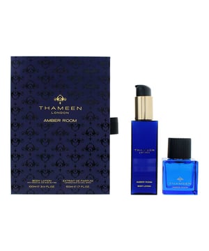 Thameen Amber Room 2 Piece Gift Set is a luxurious fragrance and bodycare duo inspired by the opulence of the legendary Amber Room. This indulgent set features a 50ml bottle of Amber Room Extrait de Parfum and a 100ml perfumed body lotion, offering a complete scent ritual that envelops the skin in warmth, richness, and sophistication.

Top Notes: Pink Pepper, Cardamom, Ginger
Heart Notes: Cinnamon, Labdanum, Plum
Base Notes: Vanilla, Patchouli, Cedarwood, Sandalwood

The Extrait de Parfum delivers an intense, long lasting scent experience with spicy and resinous nuances, balanced by sweet plum and creamy woods. The body lotion complements the fragrance, moisturising the skin while layering the scent for extended wear.

How to Apply:

Start by massaging the body lotion onto clean, dry skin to hydrate and create a base for the fragrance. 

Then, apply the Extrait de Parfum to pulse points, such as wrists, neck, and behind the ears, for a longer-lasting, fuller scent experience.

Reapply the fragrance as needed to refresh throughout the day or evening.
