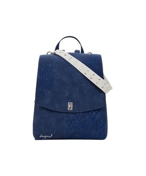 Marca: Desigual.
  Genero: Mujer.
  Tipo: Bolsos.
  Temporada: Otono/Invierno.
  Color: azul.
  Cierre: boton de gancho.
  Bolsillos: bolsillos interiores y exteriores.
  Tamano (cm): 28x24x10.
  Detalles: mochila.
  Composicion: 100% poliuretano.