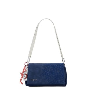 Marca: Desigual.
  Genero: Mujer.
  Tipo: Bolsos.
  Temporada: Otono/Invierno.
  Color: azul.
  Patron: floral.
  Cierre: con botones automaticos.
  Bolsillos: bolsillos interiores.
  Tamano (cm): 14x26x11.5.
  Detalles: bolso de mano con bandolera.
  Composicion: 100% poliuretano.