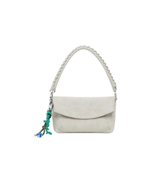 Marca: Desigual.
  Genero: Mujer.
  Tipo: Bolsos.
  Temporada: Otono/Invierno.
  Color: beige.
  Cierre: con botones automaticos.
  Bolsillos: bolsillos interiores.
  Tamano (cm): 15.5x23x8.
  Detalles: bolso de mano con bandolera.
  Composicion: 100% poliuretano.
  Codigo de articulo: 25WAXPB2.