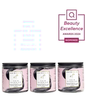 Transform your hair care routine with Hair Gain Gummies Trio, providing a 3-month supply of 180 tasty gummies. Formulated with clinically-tested ingredients and essential vitamins like biotin, selenium, and zinc, these gummies nourish your hair, skin, and nails. Our vegan formula, enriched with AnaGain™ from organic pea shoots, supports normal hair maintenance and collagen production. Each serving has only 15 calories, making it a guilt-free addition. Enjoy the natural apple flavor while boosting your hair health. Chew two gummies daily after breakfast for optimal results.