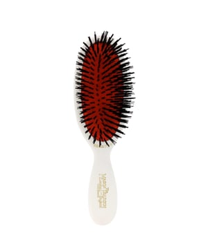 Experience the luxury of the Mason Pearson Pure Boar Bristle Pocket Sensitive Brush, crafted for optimal hair care. This refined brush features a rubber cushion pad that gently massages the scalp while allowing air flow, ensuring a soothing brushing experience. Designed for thinning, fine, or sensitive hair, the hand-finished plastic handle offers comfort and ease of use. With overall dimensions of 172mm in length and 51mm in width, this brush is perfect for on-the-go grooming. Treat your hair to the care it deserves with Mason Pearson.