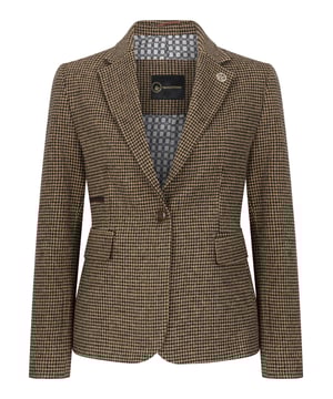 Werten Sie Ihre saisonale Garderobe mit diesem maßgeschneiderten Blazer aus Wollmischung auf. Sein klassisches braunes Hahnentrittmuster sorgt für zeitlosen Reiz. Die strukturierte Silhouette ist stilvoll und praktisch zugleich, schmeichelt der Figur und bietet Wärme und Komfort. Dieser Blazer eignet sich perfekt für elegante Lagenlooks und lässt sich mühelos von Arbeitskleidung zu Wochenend-Ensemble umfunktionieren. Wichtige Eigenschaften: Hochwertige Wollmischung: Weicher und dennoch strapazierfähiger Stoff, ideal für die kühleren Monate. Zeitloser Hahnentritt-Tweed: Das klassische braune Muster verleiht Struktur und traditionellen Stil. Schmeichelhafte maßgeschneiderte Passform: Konturiert den Körper, ohne die Bewegungsfreiheit einzuschränken. Vielseitiges Styling: Lässt sich mühelos mit Hosen, Jeans oder Röcken kombinieren. Materialzusammensetzung: 40 % Acryl, 35 % Polyester, 15 % Baumwolle, 10 % Wolle