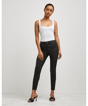 Petite collection, Stretchy, Skinny fit, Mid Rise, Coated, Lightweight denim fabric, Button and zip fly fastening, Stitched down front pockets, Functional back pockets, Belt loops, Our model wears a UK 8 and is 161.5cm/5'3'' tall