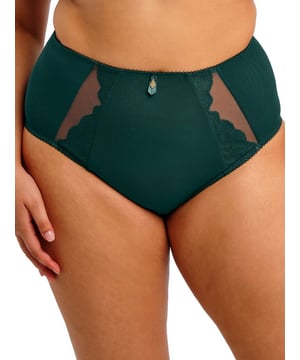 Elomi Cate Allure Full Brief. High waisted full brief with a double layer stretch mesh front, encapsulated lace side panels and full coverage. Product is recommended gentle wash only.