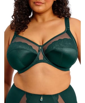 Elomi Cate Allure Full Cup Bra. Underwired non padded full coverage bra based on the beloved Elomi Cate EL4030 with an encapsulated three piece cup for a smoother look, side support panel and a sheer top cup. Product is hand wash only.