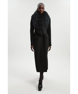 Wool Detachable Fur Collar Tailored Double Breasted Midi Coat