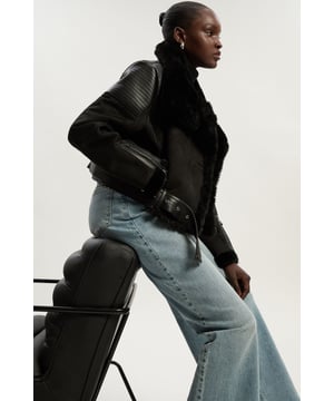 Faux Shearling Crop Biker Coat
