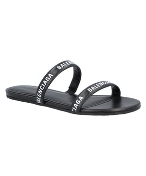 Runde, flache Ledersandalen. Zusammensetzung und Details: Kalbsleder. Farbe: Schwarz. Maße: . Herkunftsland: Italien.