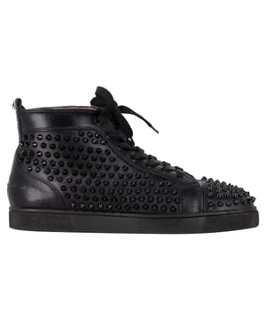 VINTAGE, RRP AS NEW
Feel great in your casual wear every time you step out in these sneakers from Christian Louboutin. They have been crafted using black leather and styled as a high top with an exterior detailed with matching spikes. The sneakers carry round toes, lace-up vamps, and the signature red soles.

Christian Louboutin Louis Spikes High Top Sneakers in Black Leather
Condition: good
Signs of wear: Minor markings,  Very light mark at soles.
Packaging: None
Color: black
Material: Leather | leather
Size: EU | 42
Measurements: Heel height: 20; Insole length: 280
SKU: NAPPUGBSH513874M
