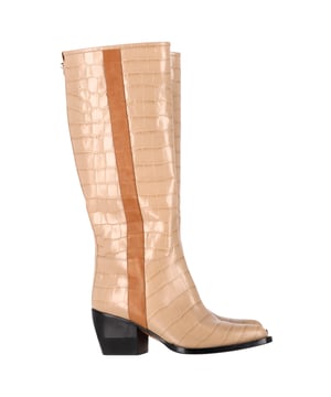 VINTAGE, RRP AS NEW
Step into elevated sophistication with the **Chloé Crocodile-Embossed Knee-High Boots** in rich brown beige leather—where luxe texture meets timeless design. The croc-embossed finish and sleek silhouette add a refined edge to any fall or winter ensemble. **Styling tip:** Style them over skinny jeans or under a flowing midi skirt for a polished, fashion-forward look that works from city streets to countryside escapes.

Chloé Crocodile-Embossed Knee-High Boots in Brown Beige Leather

Condition: Excellent
Signs of wear: Never been used.,  Very light mark at soles.
Packaging: Dust bag
Color: Beige
Material: Leather | leather
Size: EU | 36.5
Measurements: Heel height: 70; Insole length: 240
SKU: HNPUGBSH501174W