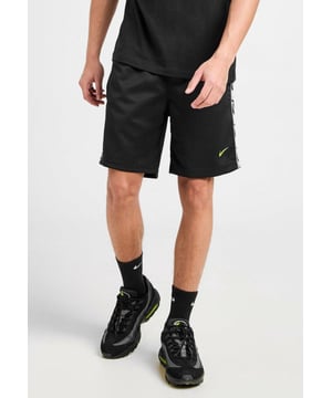 Nike Mens Repeat Shorts Tape Logo Polyester Shorts; these shorts are made from a soft polyester fabric for lasting comfort. - -. They feature an elasticated waistband with a drawcord. - - . From the streets to the sofa, freshen up your off-duty rotation with these men's tape shorts from Nike.