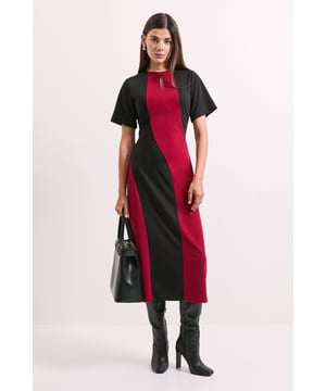 Colour Block Ponte Detail Midi Dress