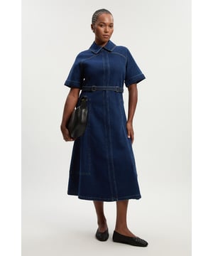 Plus Size Stretch Denim Tab Belt Detail Midi Dress