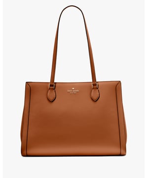 Stay Organized On The Go With Our Madison Laptop Tote. Stylish And Practical, It's Crafted From Durable Saffiano Leather With A Sleek East-West Design. Plus, It Features Multiple Pockets For Essentials Like A Laptop, Wallet And More., Madison Saffiano Leather East West Leather Laptop Tote, Metal Pinmount With Logo, Back Zip And Front Slip Pockets, Middle Zip Compartment,  Length: 17.00 Cm,  Width: 28.50 Cm,  Height: 39.50 Cm