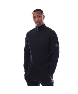 Mens C.P. Company Light Fleece Half Zip Sweatshirt in black.Half zip sweatshirt crafted in lightweight brushed fleece. The soft  breathable fabric ensures comfort and ease of movement.- Stand collar.- Hidden half zip fastening.- Pocket on left sleeve with iconic C.P. Company lens detail.- Ribbed cuffs and hem.- Garment dyed.- Regular fit.- 100% Cotton.  Machine washable.- Ref: 19CMSS102A 002246G 999