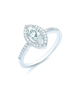 Die heißesten Modeschmucktrends aus England  Buckley London - Damenring aus Messing rhodiniert mit weißen Kristallen veredelt. Der Ring hat eine Breite von 13mm und wird in einem Geschenketui geliefert.