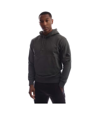 Mens C.P. Company Diagonal Raised Fleece Lens Hoodie in dark shadow.Hooded sweatshirt crafted in Diagonal Raised Fleece  a medium-weight brushed diagonal-weave cotton.  The soft fabric ensures comfort and ease of movement.  - Adjustable hood.- Kangaroo pocket.- Iconic Lens pocket at left sleeve.- Ribbed cuffs and hem.- Regular fit.- 100% Cotton.  Machine washable.- Ref: 19CMSS714A 005086W 978