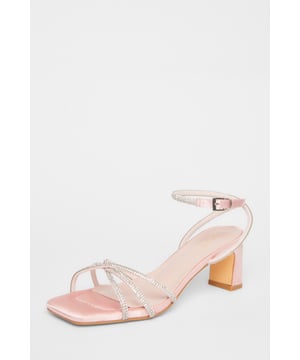 - Strappy style - Ankle fastening - Diamante details - Open toe - Block heel - Heel height: 6.5 cm / 2.7 inches - Excluding trims