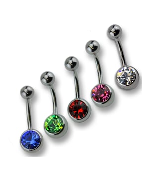 Deine Lieblingspiercings zu attraktiven Preisen  ZEEme Body Jewelry - Bauchnabel Piercing Set 5-teilig 8mm lang Swarowski Kristalle Steine