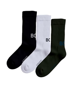 De Björn Borg Core Crew Polyamide Sokken 3-pack is een drieluik van comfortabele sportsokken van zacht, elastisch breiwerk. Met ribgebreide boorden die voorkomen dat de sokken afzakken. Beschikbaar in verschillende seizoensgebonden kleuren en ontwerpen.