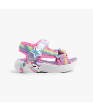 These girls' open-toe sandals feature a synthetic upper, textile lining, rubber sole, and light-up design for comfort and casual wear