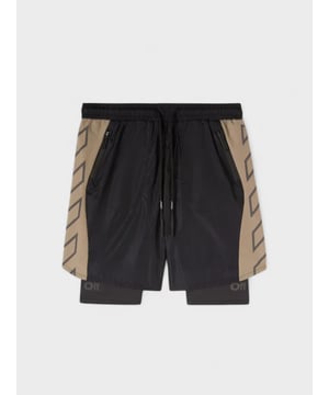 Off-White Diag Outline Block 2Layer Shorts Dark Sand