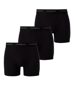 Heren 3-Pack boxers van het merk McGregor. De boxershorts van McGregor zijn gemaakt van katoen en elastaan. De boxers hebben een mooie sluitende pasvorm.  Merk: McGregorModelnaam: 3-Pack ZwartCategorie: heren boxersMaterialen: katoen, elastaanKleur: zwart