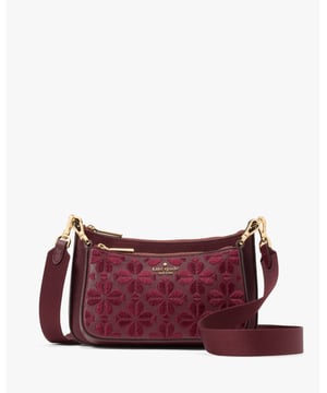 Duet Spade Flower Embroidered Small Crossbody, Duet Spade Flower Embroidered Small Crossbody, Fits Largest Iphone, Slip Pocket In Back Pouch,  Length: 20.00 Cm,  Width: 2.50 Cm,  Height: 11.00 Cm