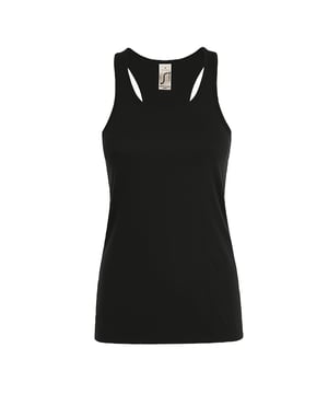 Womens vest. Ladies fit. Rib binding to neck and armholes. Racer back style. Tubular body. Twin needle hem. 150gsm. Fabric: 100% Semi-Combed Ringspun Cotton. Womens Chest Size: XS: 6/8 UK, S: 8/10 UK, M: 10/12 UK, L: 12/14 UK, XL: 14/16 UK, XXL: 16/18 UK.